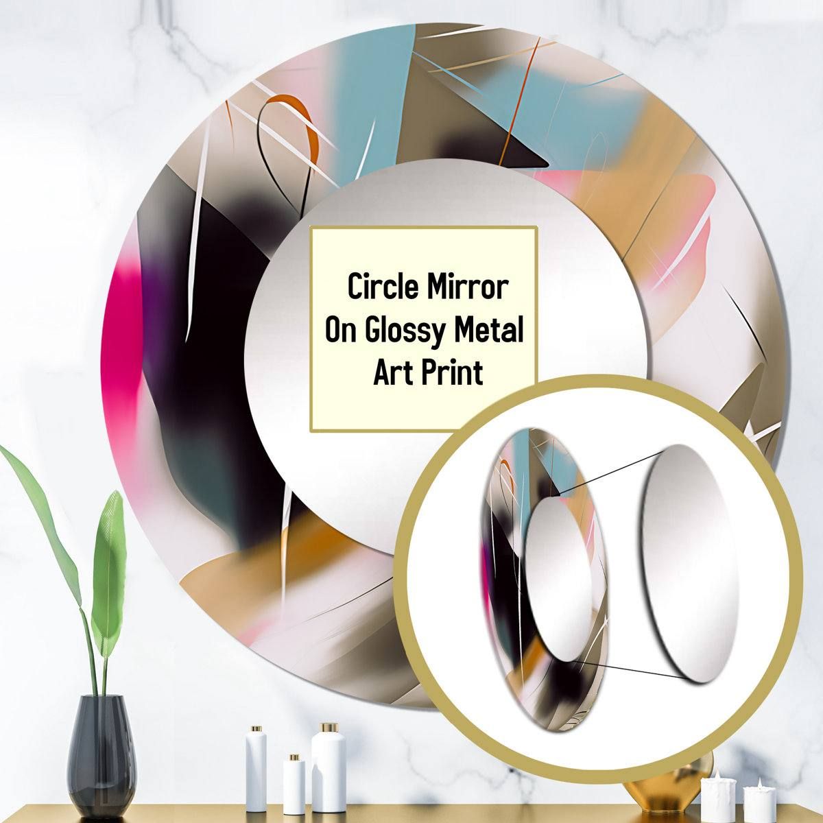 Shape Abstract Artwork III – 36” Round Mirror 2