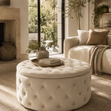 Porthos Home Fiene Round Storage Ottoman – Cream 1
