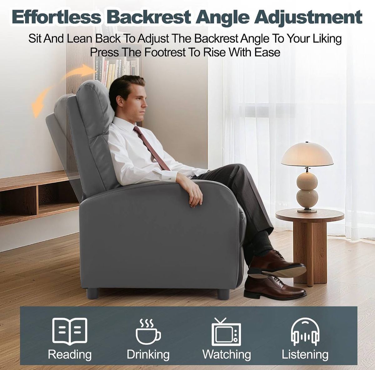 Korser Modern Leather Push-Back Recliner Chair 4