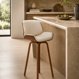 Porthos Home Oma Bar Stool – PU Leather, Walnut Wood Legs 1