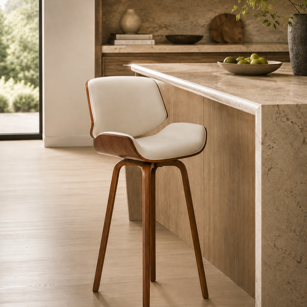 Porthos Home Oma Bar Stool – PU Leather, Walnut Wood Legs