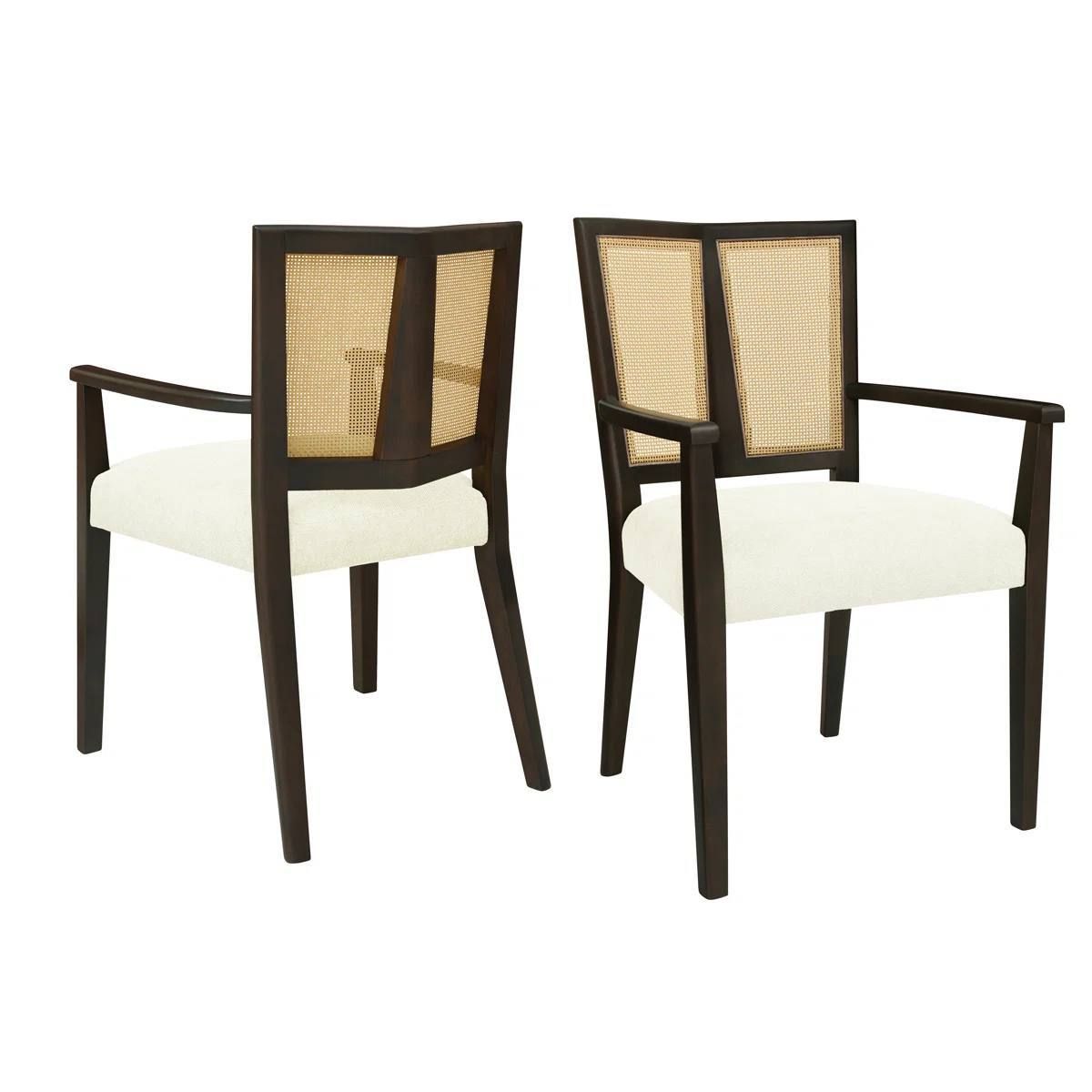 Jad Wooden Dining Chairs Set of 2 – PE Rattan Back, Beige Upholstery, Dark Brown Legs | Brand New in Box 7