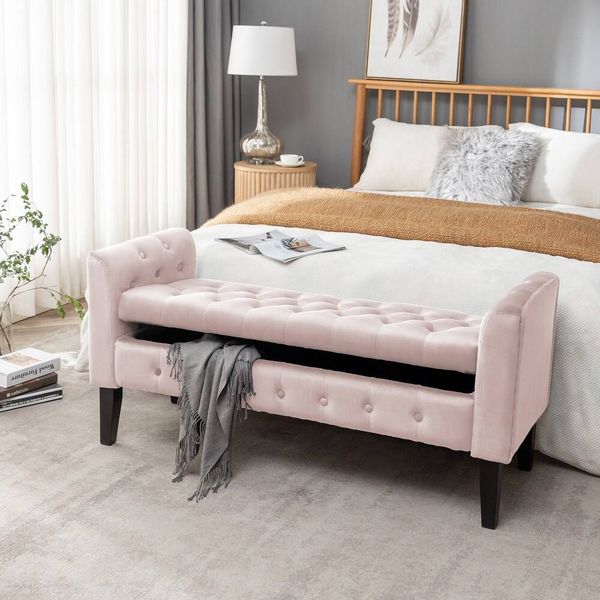 Porthos Home Brett pink velvet storage bench