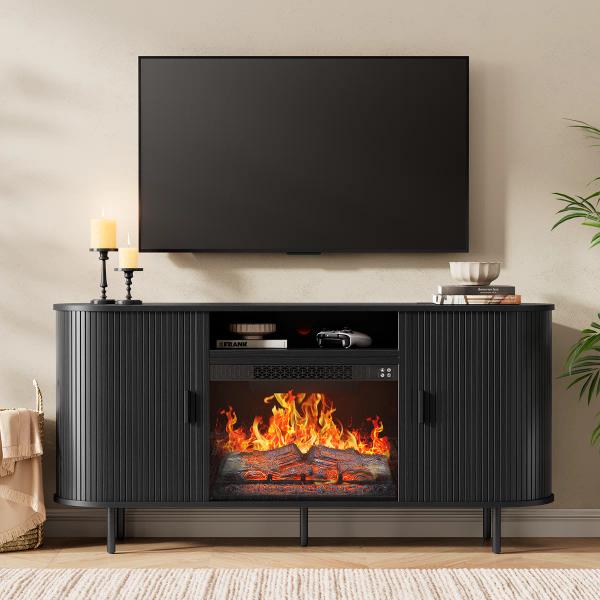 Modern Fireplace TV Stand for TVs up to 80” – NEW & ASSEMBLED! 