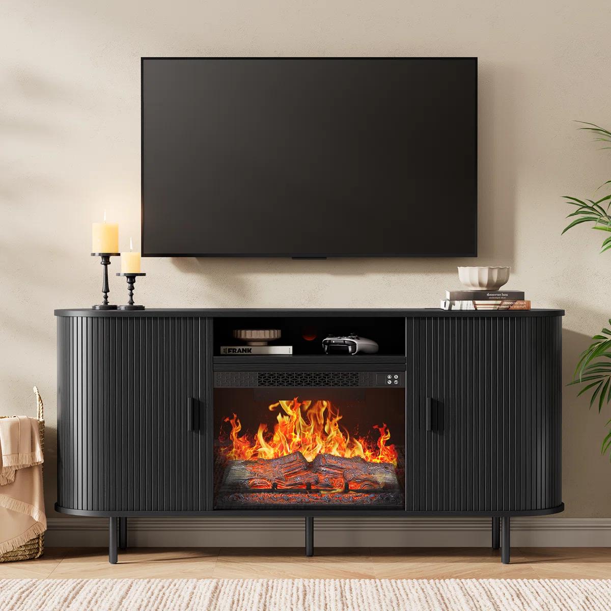 Modern Fireplace TV Stand for TVs up to 80” – NEW & ASSEMBLED! 1