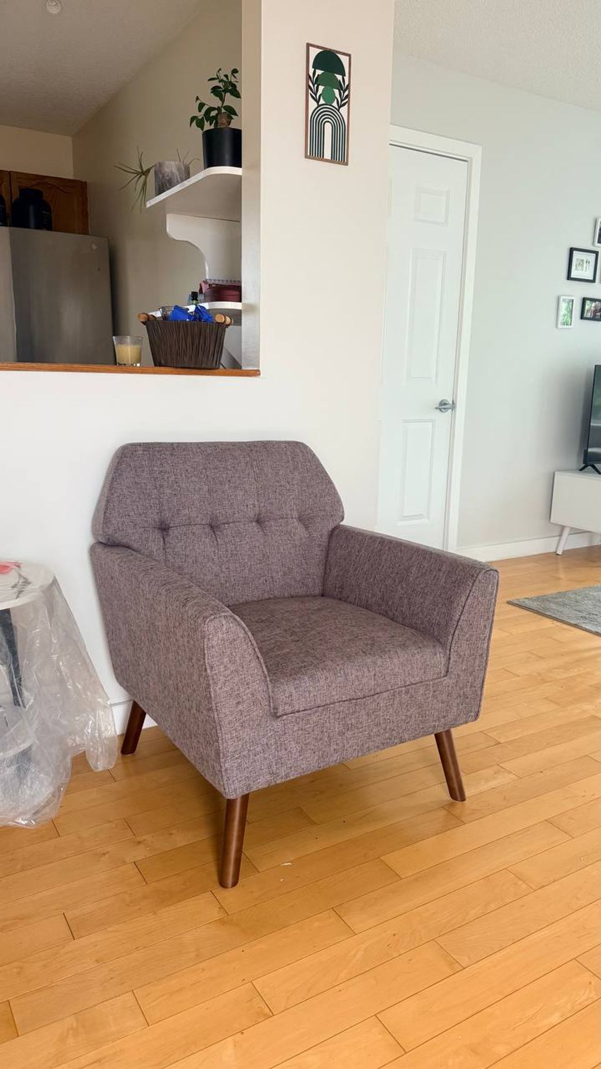 Mid-Century Modern Accent Arm Chair – Grey | Solid Wood Frame 5
