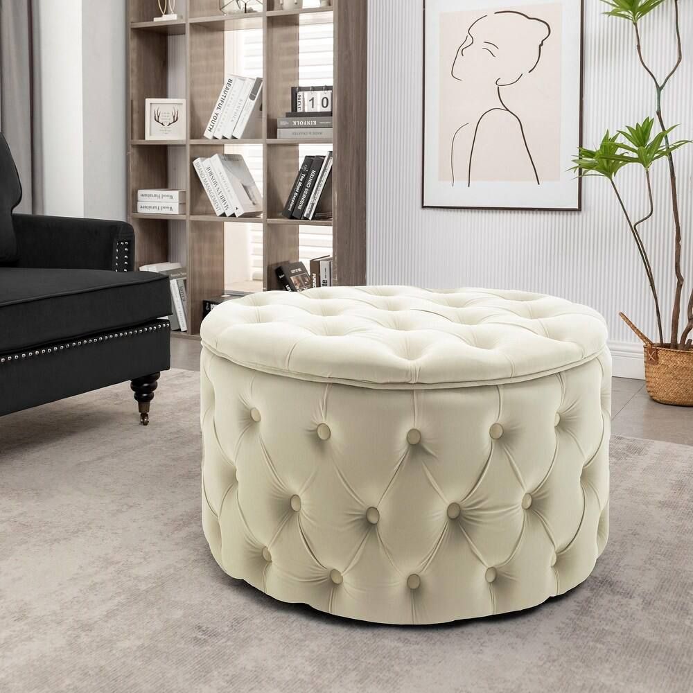 Porthos Home Fiene Round Storage Ottoman – Cream 5