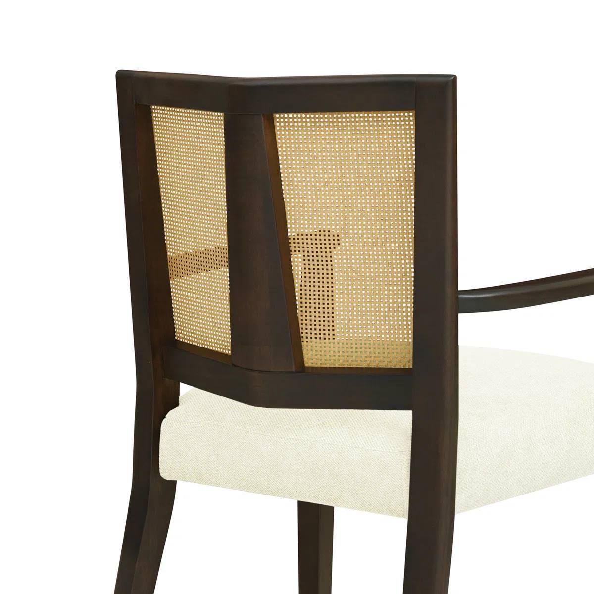 Jad Wooden Dining Chairs Set of 2 – PE Rattan Back, Beige Upholstery, Dark Brown Legs | Brand New in Box 4
