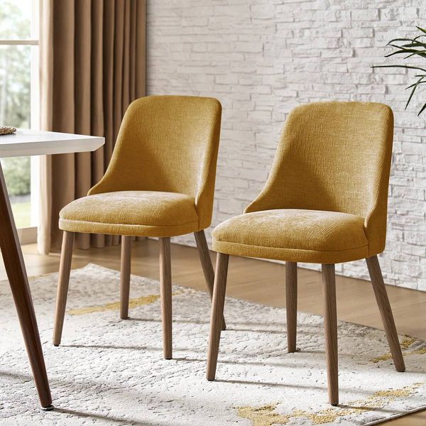 Kanalu Modern Upholstered Dining Chairs with Solid Wood Legs – Set of 2