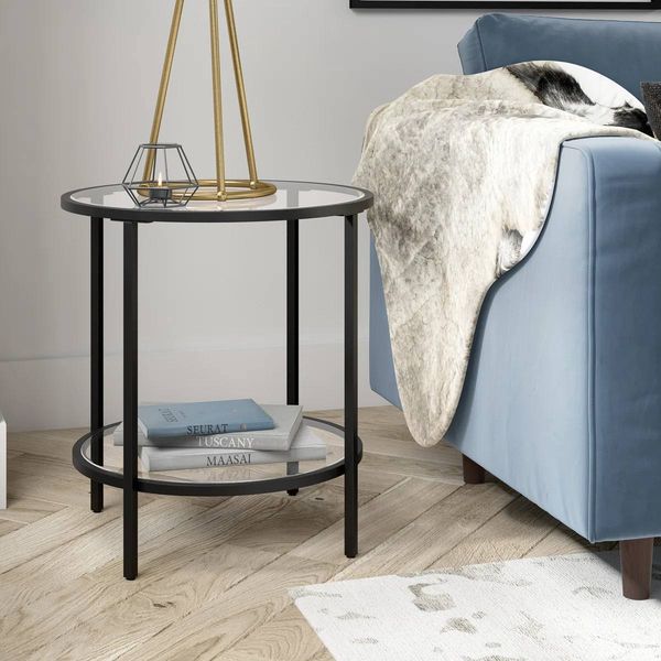 Ceno Glass Top End Table – Blackened Bronze 