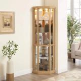 Therris Corner Lighted Curio Cabinet | Oak | Assembled 1