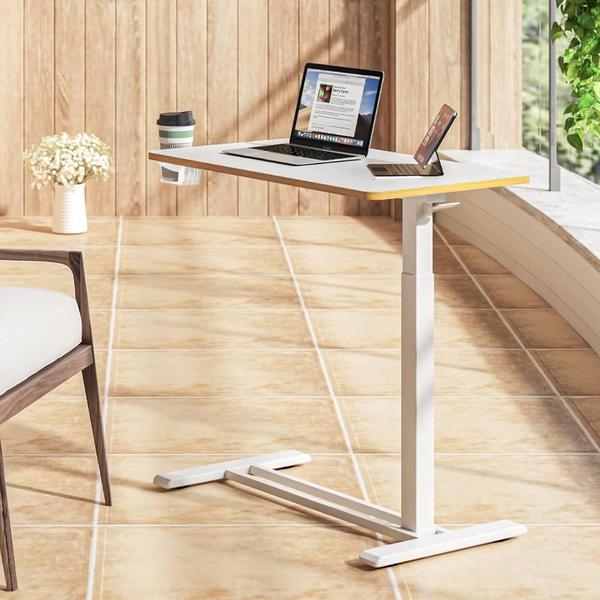 SANODESK Mobile Standing Desk – 31.5” x 17.7” | Pneumatic Height | White + Maple | New in Box