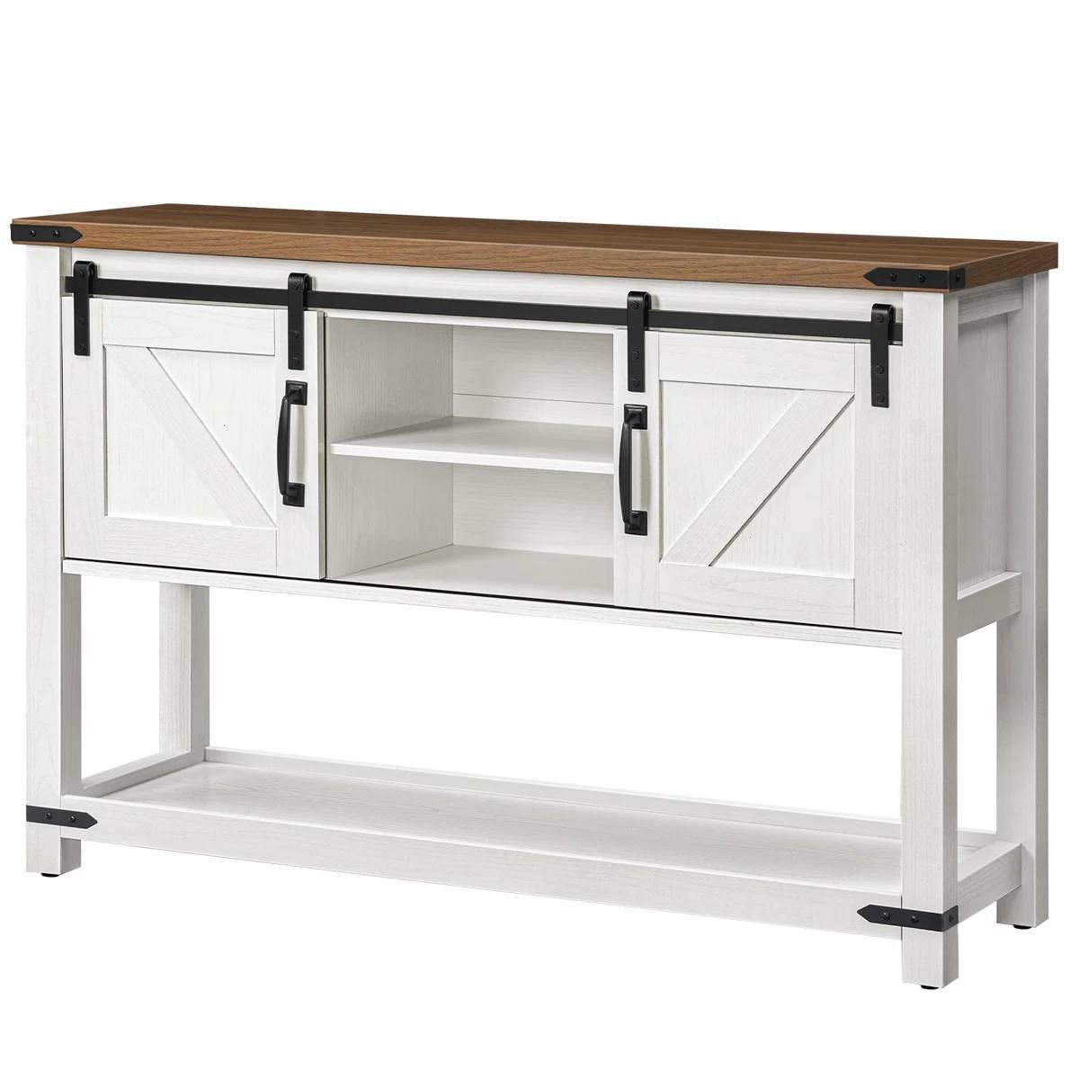 Ordonez 31.9” Console Table with Shelves – Oak & Antique White 3