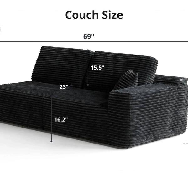 Black Corduroy Cloud Loveseat – 2-Seat Sofa – Brand New
