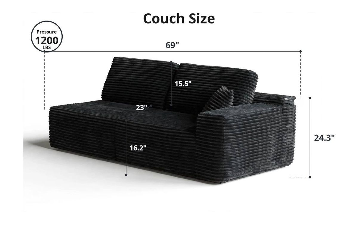 Black Corduroy Cloud Loveseat – 2-Seat Sofa – Brand New 2