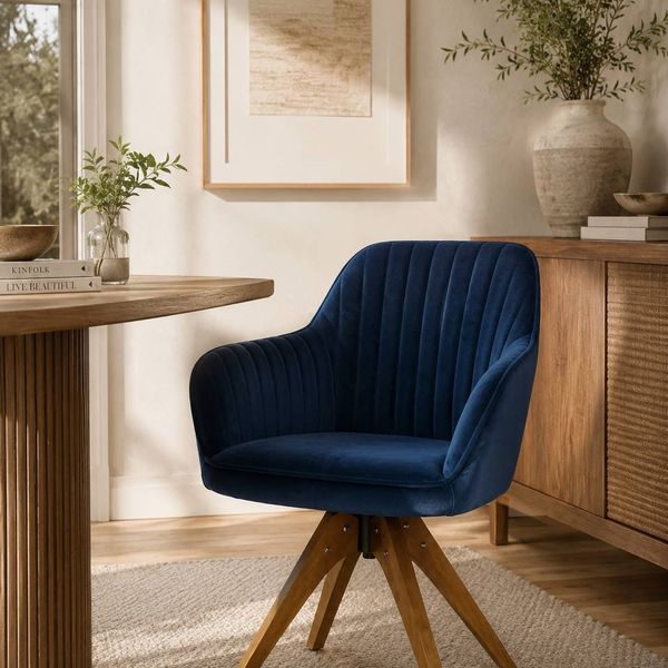 Porthos Home Oana Velvet Swivel Dining | Office Chair – Blue