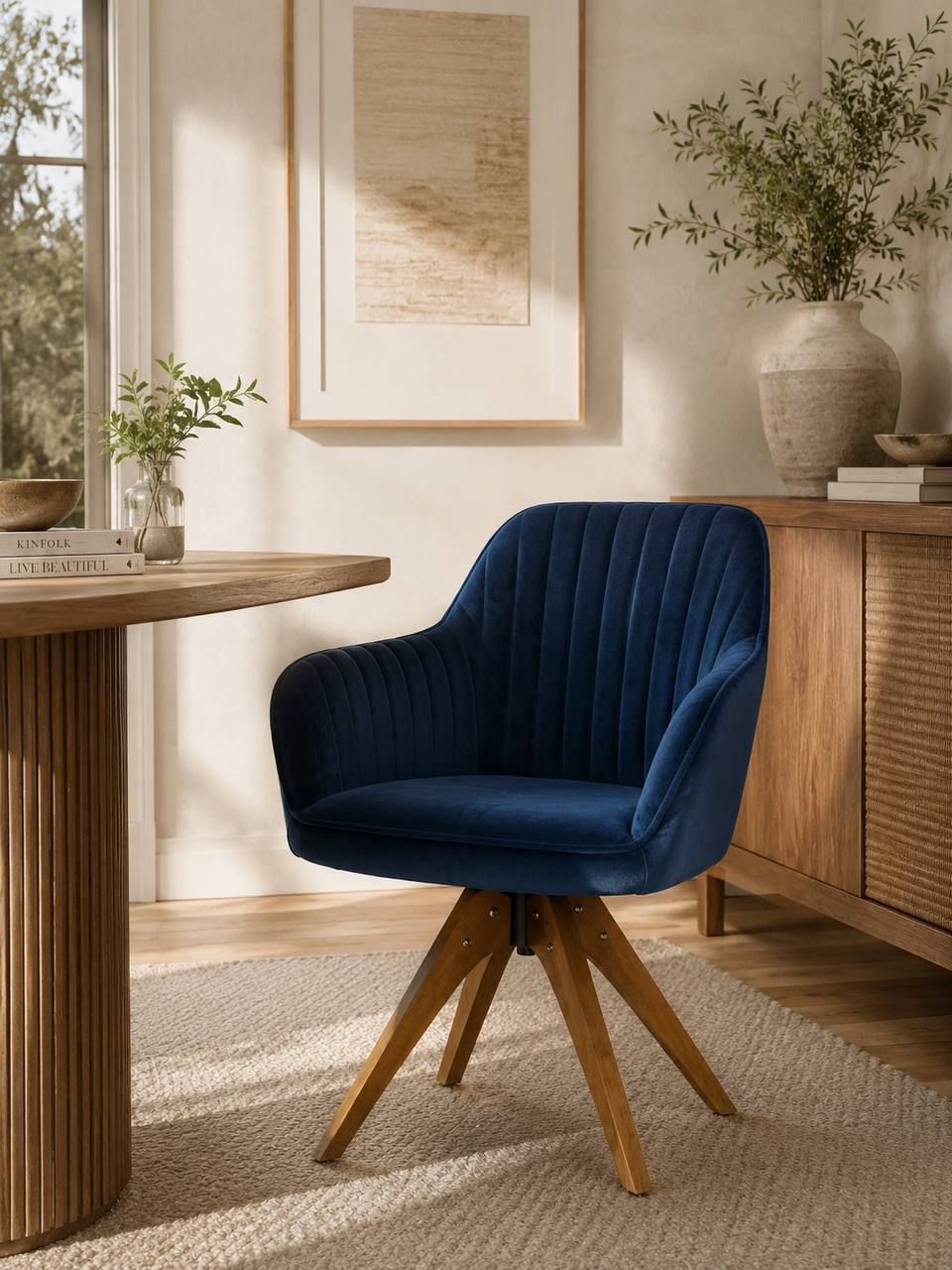 Porthos Home Oana Velvet Swivel Dining | Office Chair – Blue 1