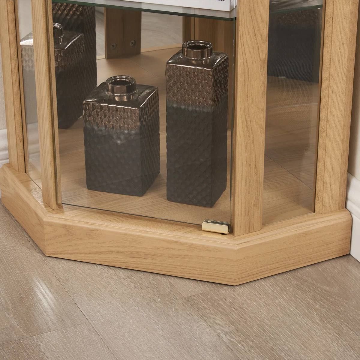 Therris Corner Lighted Curio Cabinet | Oak | Assembled 4