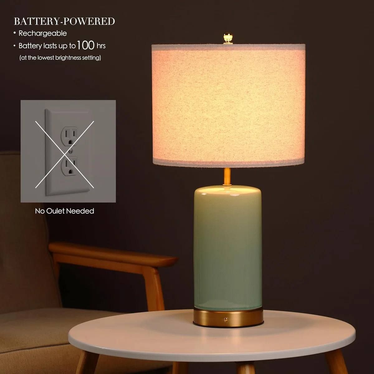 Classic Ceramic Cordless Table Lamp – Green | New in Box 1