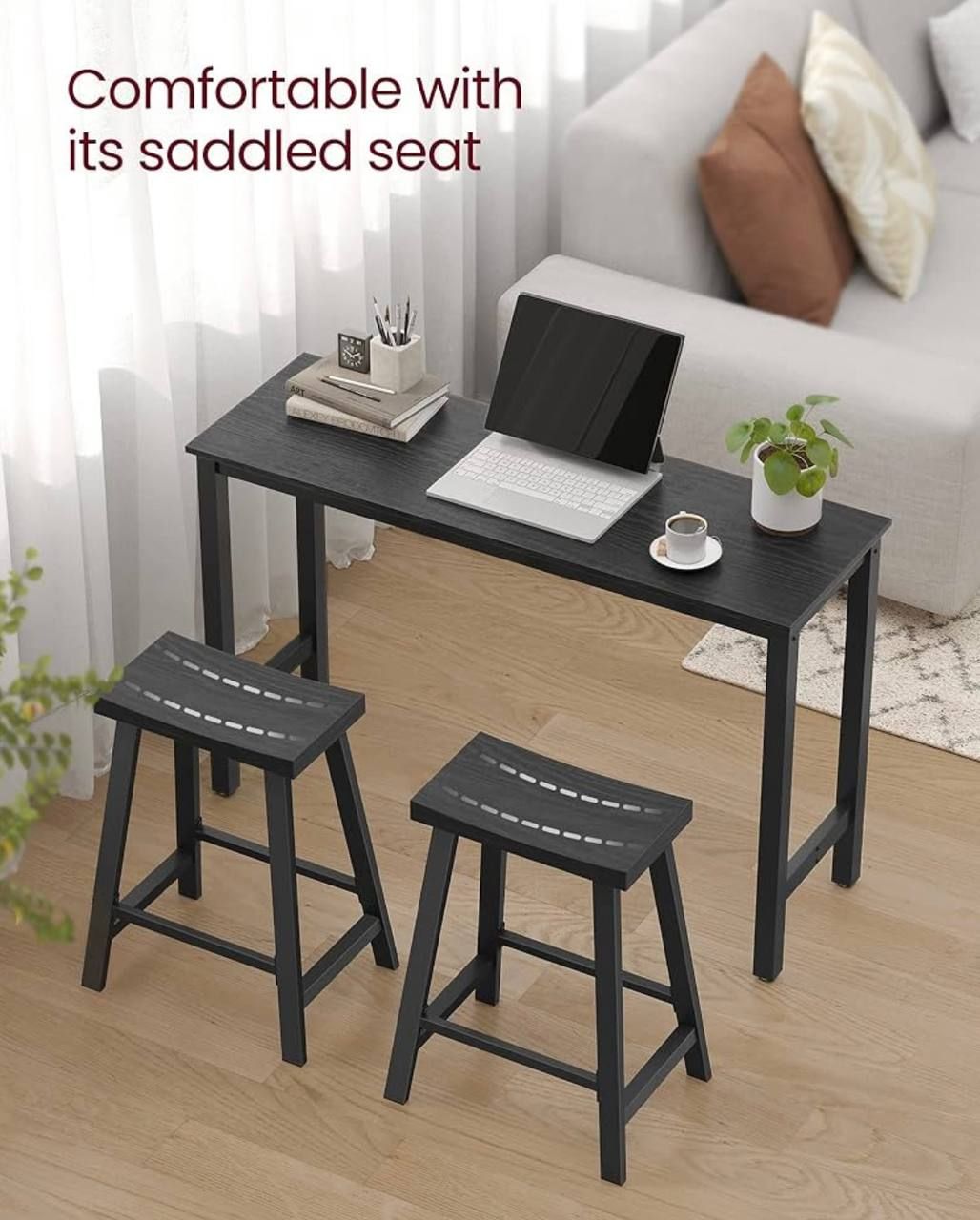 VASAGLE Bar Stools Set of 2 ULBC074B56 – Industrial Bar Chairs with Footrest NEW 7