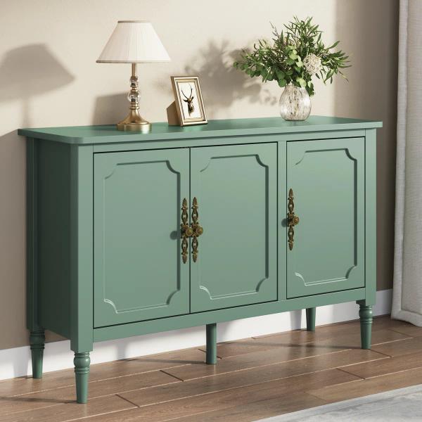Green 3-Door Storage Cabinet with Adjustable Shelves & Turned Legs | New in Box