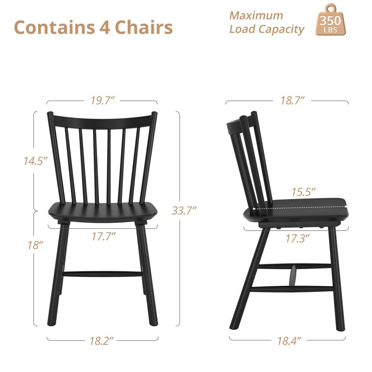 Solid Wood Windsor Dining Chairs – Set of 4 – Black 2