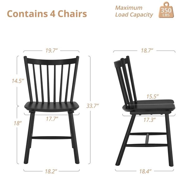 Solid Wood Windsor Dining Chairs – Set of 4 – Black