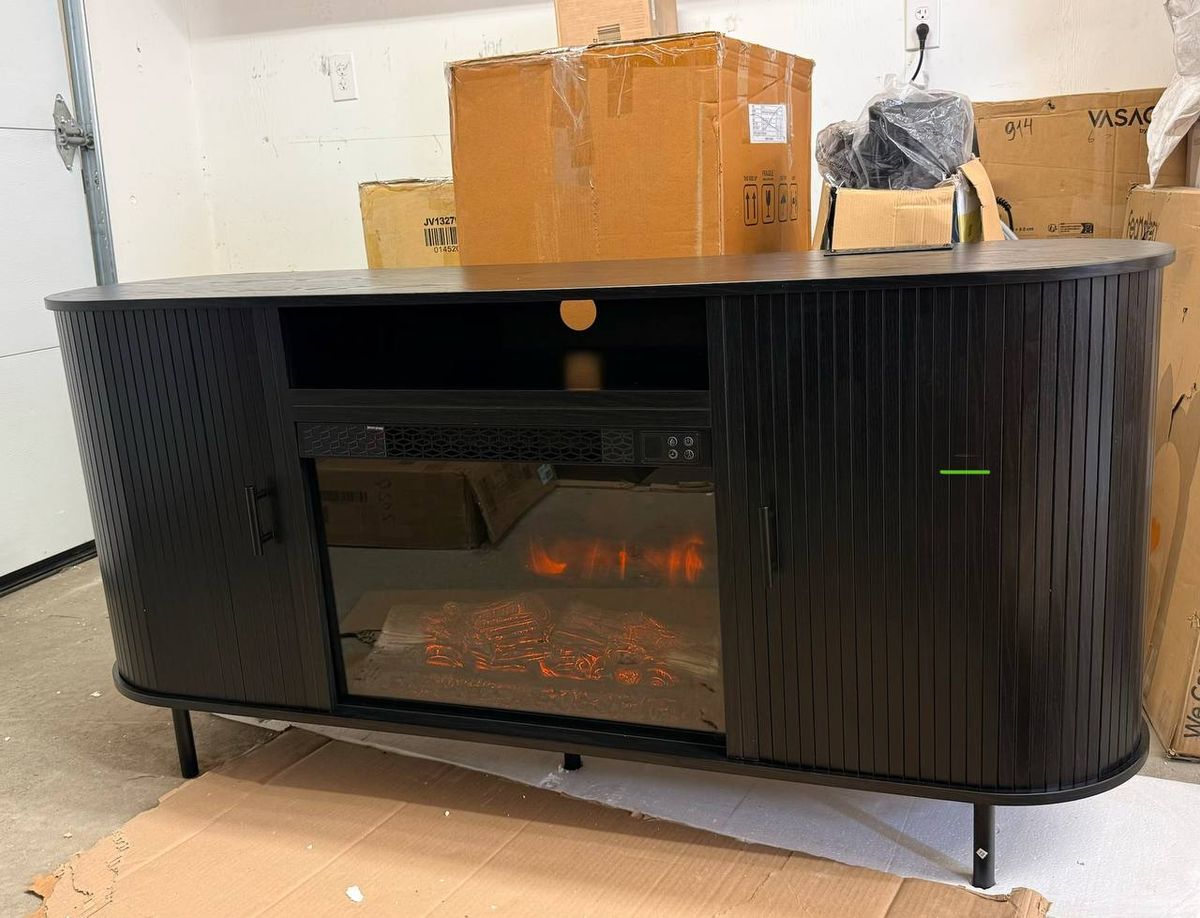 Modern Fireplace TV Stand for TVs up to 80” – NEW & ASSEMBLED!  10