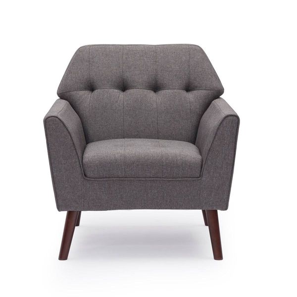 Mid-Century Modern Accent Arm Chair – Grey | Solid Wood Frame