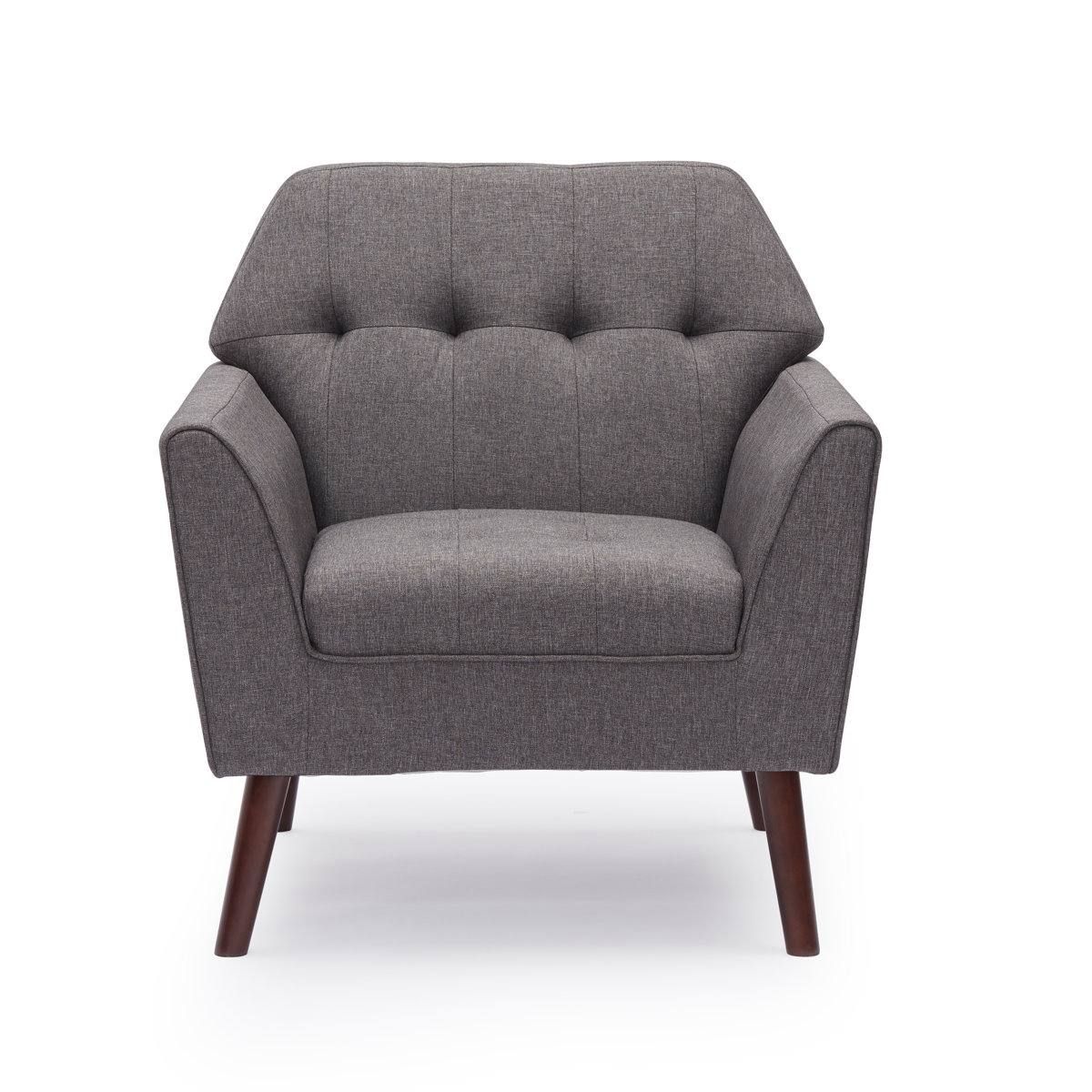 Mid-Century Modern Accent Arm Chair – Grey | Solid Wood Frame 2