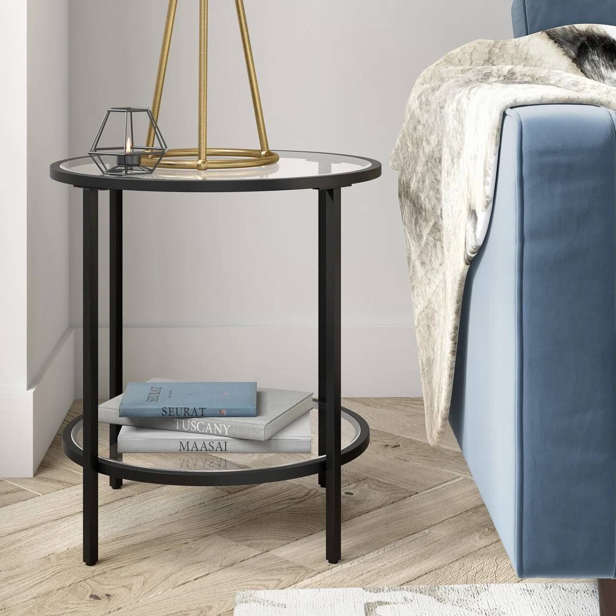 Ceno Glass Top End Table – Blackened Bronze 4
