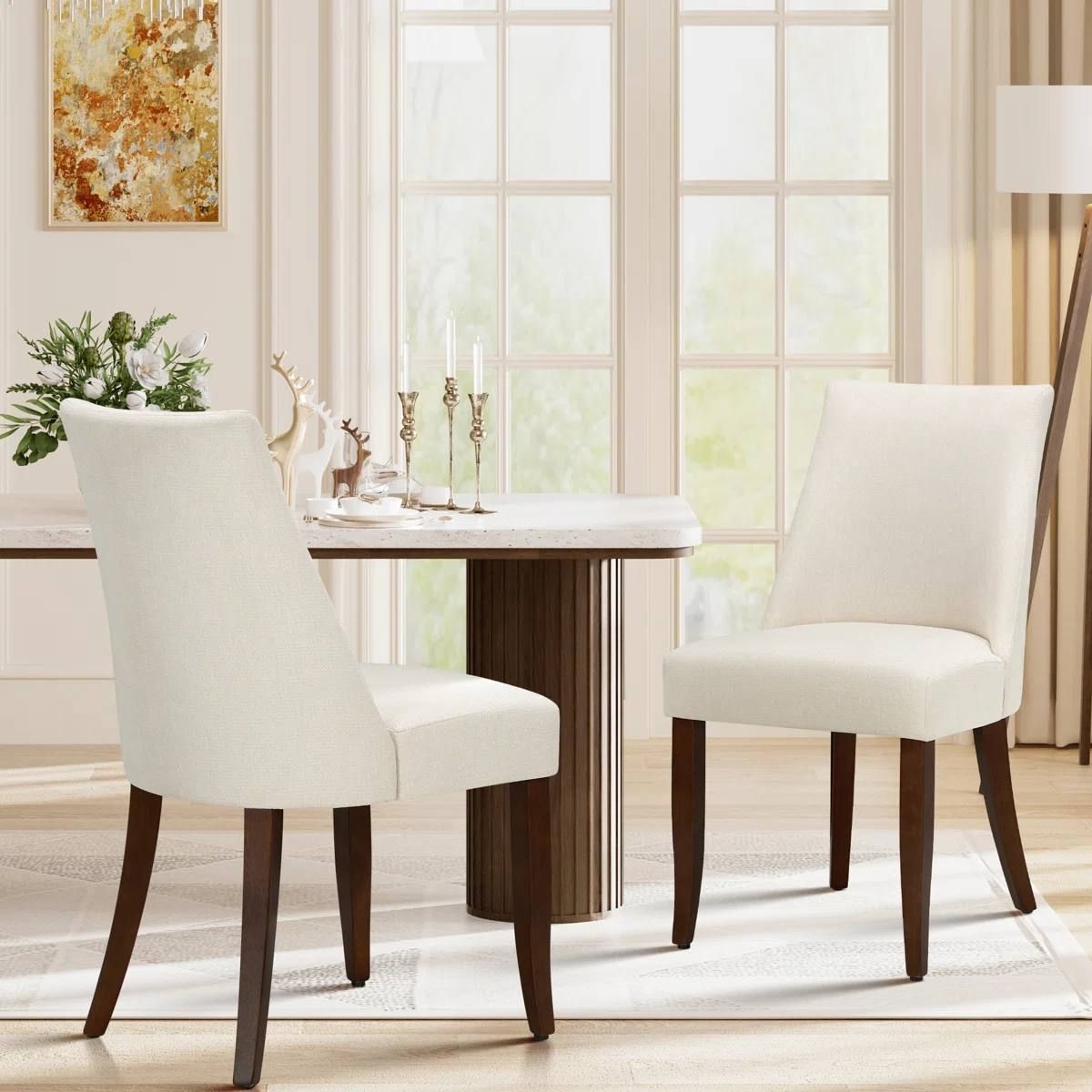 Parsons Upholstered Dining Chair | Beige | Solid Wood Side Chair | WF-C351-BE | New (open box) 1