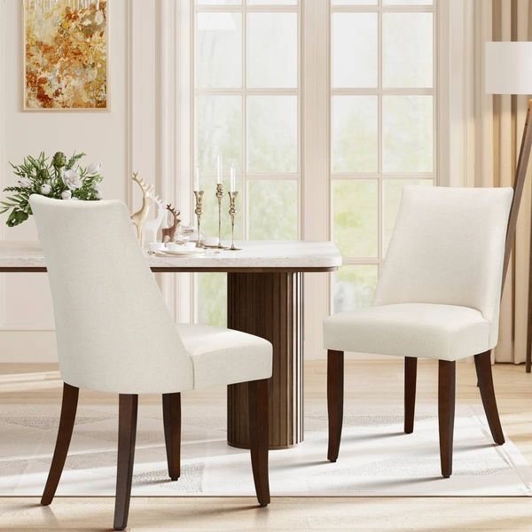 Parsons Upholstered Dining Chair | Beige | Solid Wood Side Chair | WF-C351-BE | New (open box)