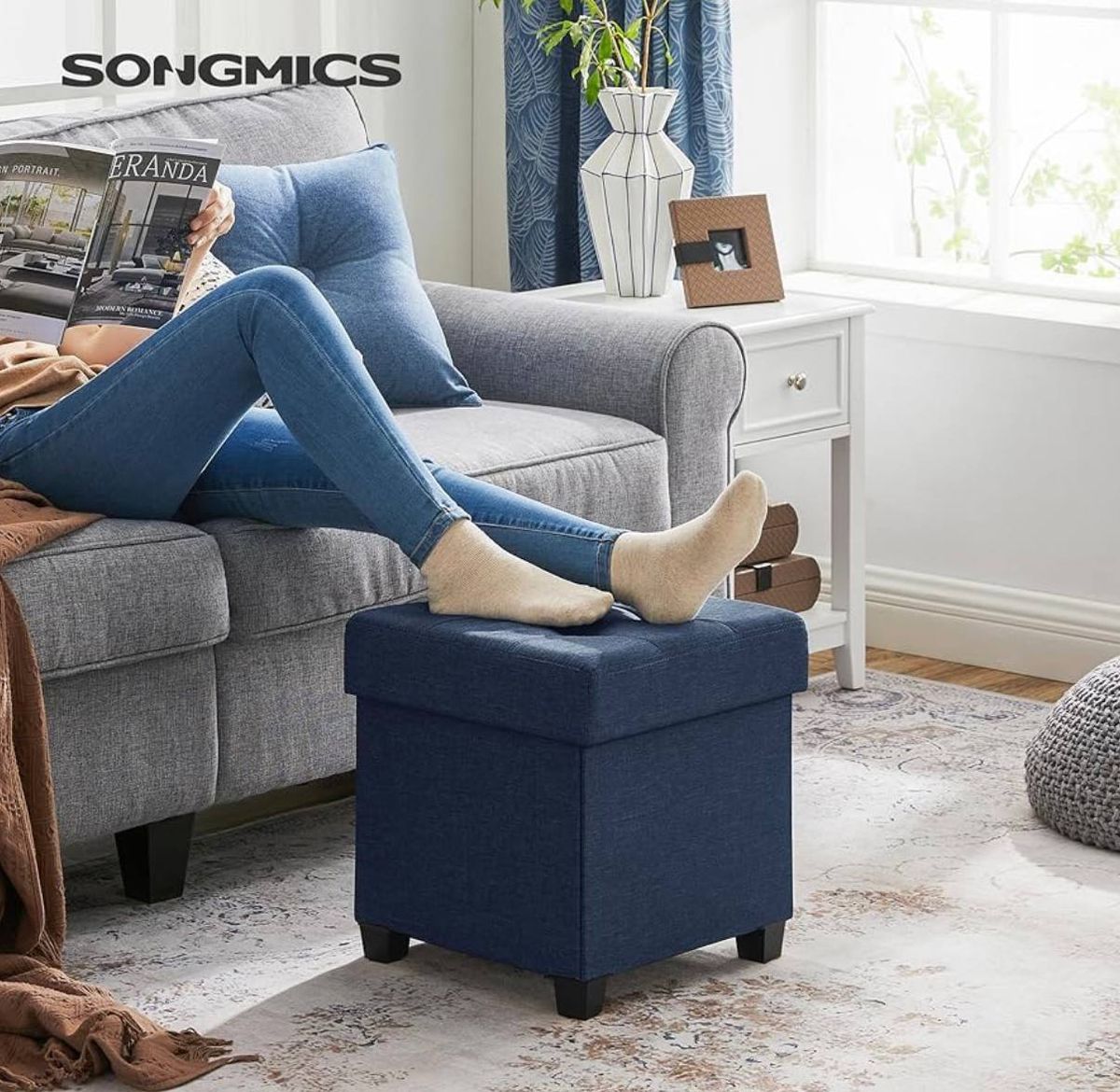 SONGMICS Storage Ottoman Foot Rest – Midnight Blue (ULSF14IN) 1