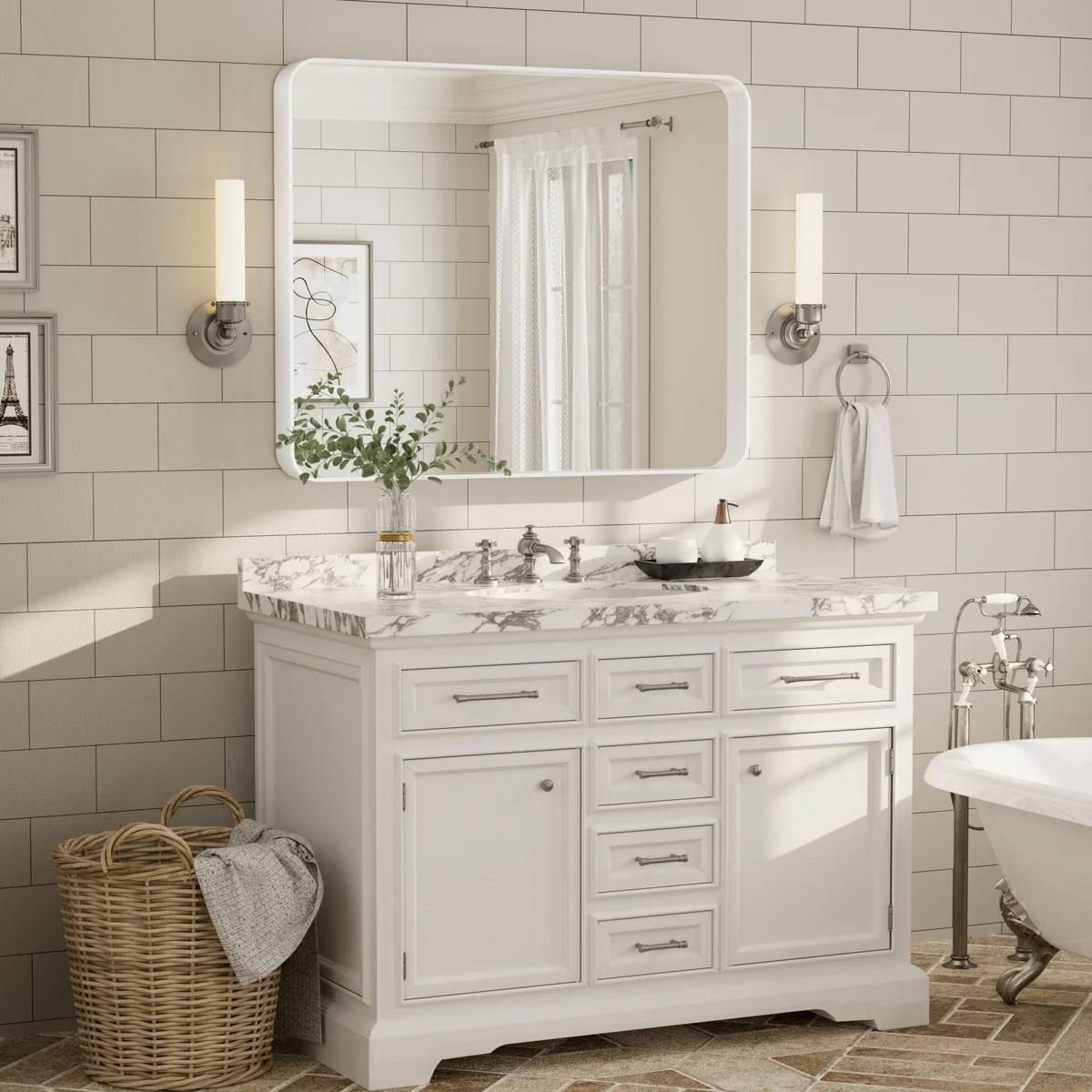 Aevar 40” × 32” Framed Wall Mirror – White 2