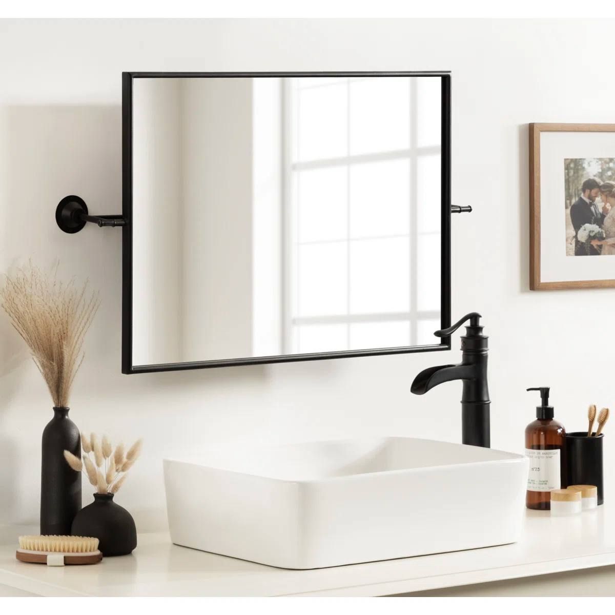Dunnell Rectangle Pivot Bathroom Wall Mirror – Black 1