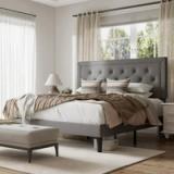 Hegg Linen Tufted Upholstered Platform Bed – Full – Light Gray 1