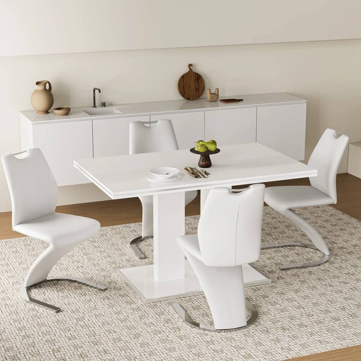 Modern Faux Leather Dining Chairs – Set of 4, White (ZE-2016-WHITE) 1