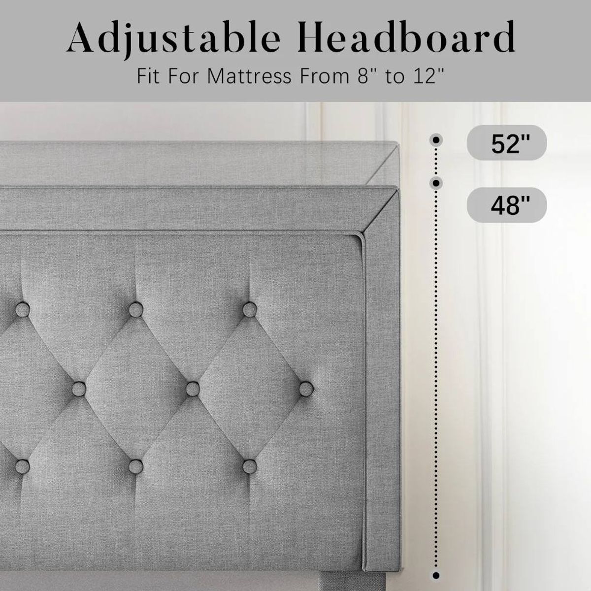 Hegg Linen Tufted Upholstered Platform Bed – Full – Light Gray 5