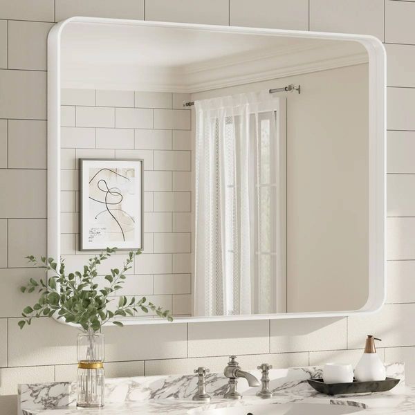Aevar 40” × 32” Framed Wall Mirror – White