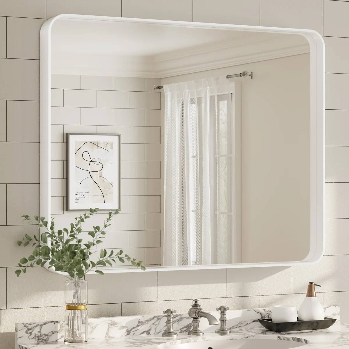 Aevar 40” × 32” Framed Wall Mirror – White 1