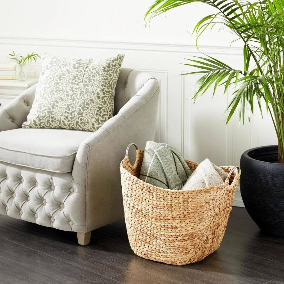 Milnor Seagrass Handmade Woven Storage Basket – Brown/Silver | Brand New 3