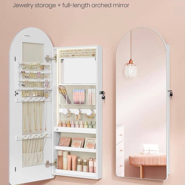 SONGMICS Wide LED Jewelry Cabinet with Arched Mirror | Brand New in Box