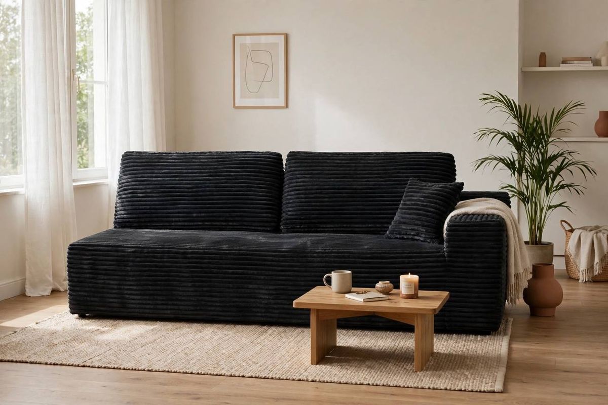 Black Corduroy Cloud Loveseat – 2-Seat Sofa – Brand New 4