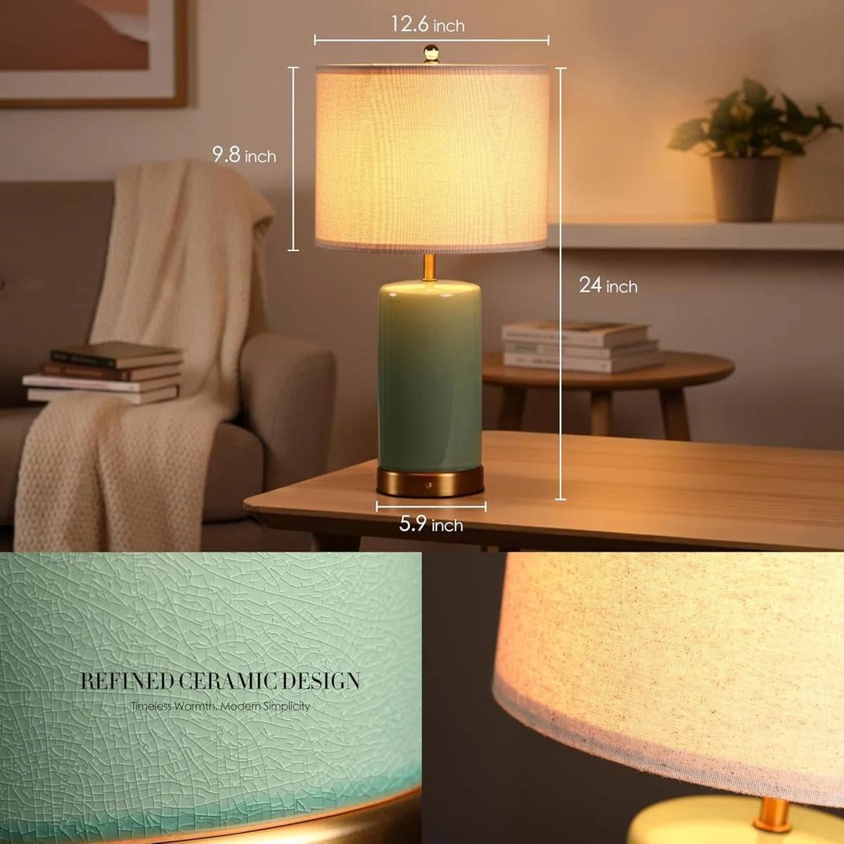 Classic Ceramic Cordless Table Lamp – Green | New in Box 4