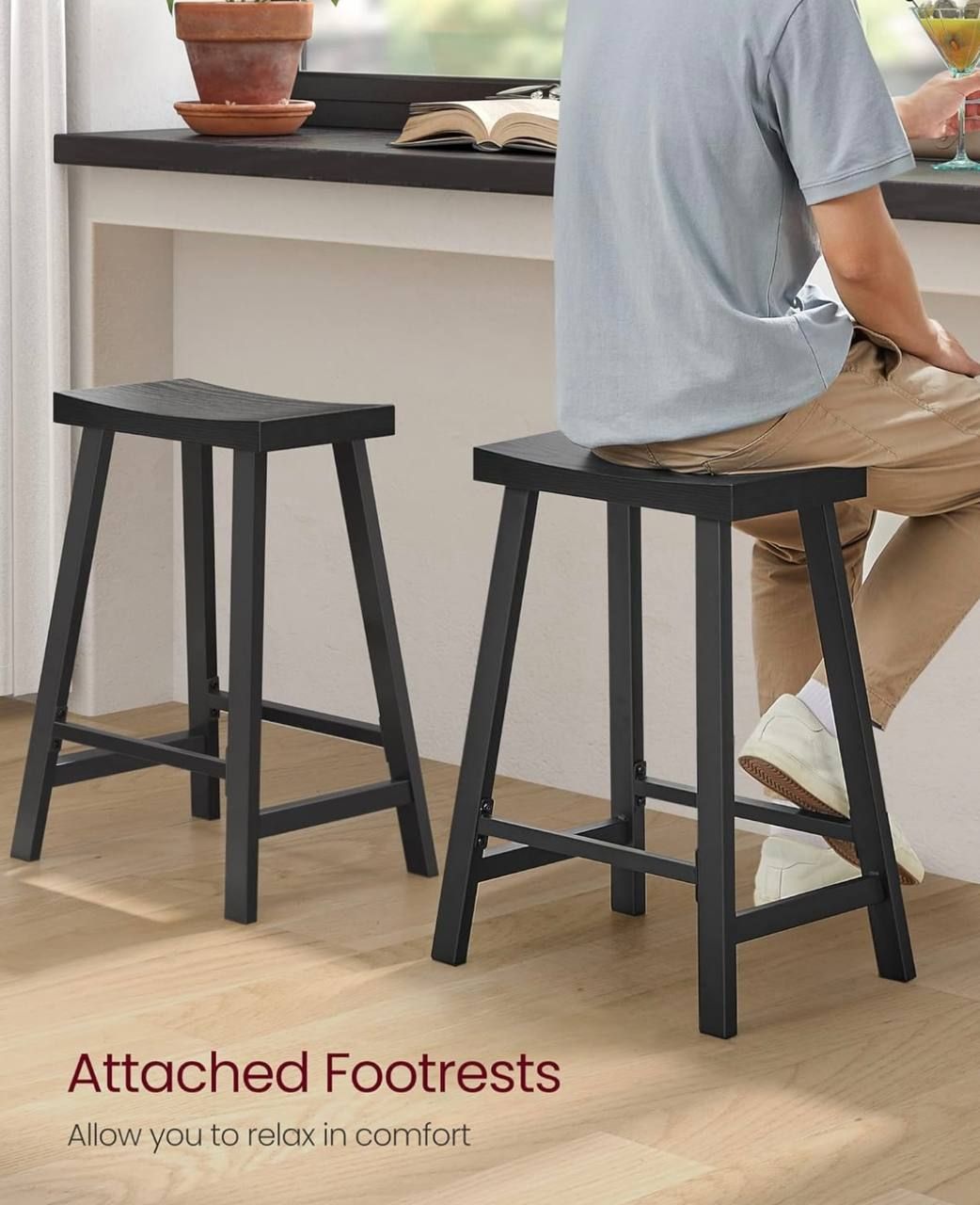 VASAGLE Bar Stools Set of 2 ULBC074B56 – Industrial Bar Chairs with Footrest NEW 5