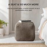Marta 20” Mocha Grid Upholstered Pouf Ottoman – Brand New 1