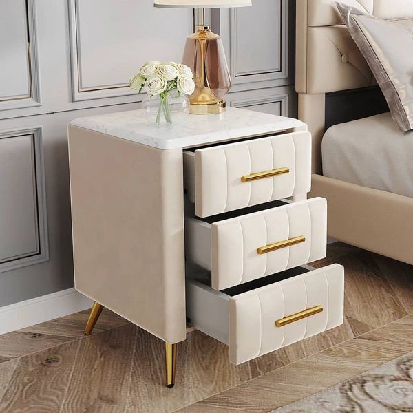Ameswood Upholstered Wooden Nightstand with 3 Drawers