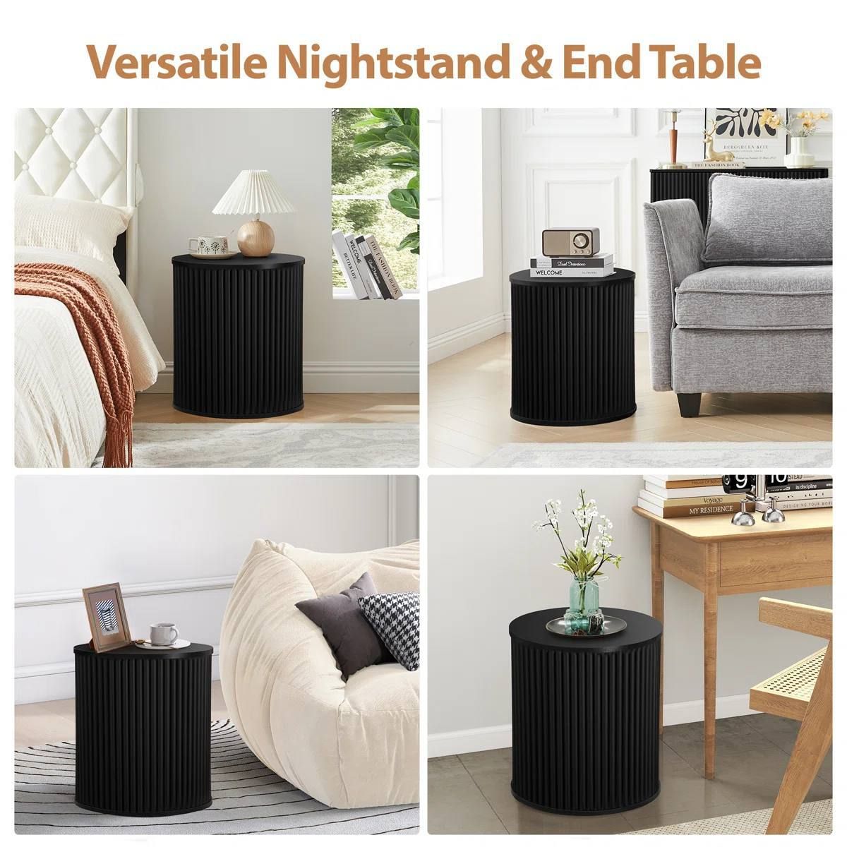Fluted Round End Tables | Black | ZZ-BLK-W62202H40-MT | New in Box 4