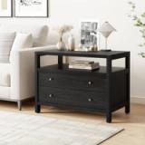 Modern Large 2-Drawer Nightstand with Open Storage – New, Assembled 1